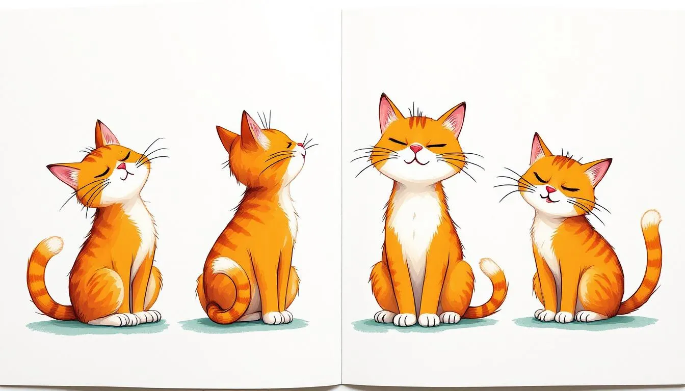 A cat demonstrating various body language signals, highlighting its tail position.