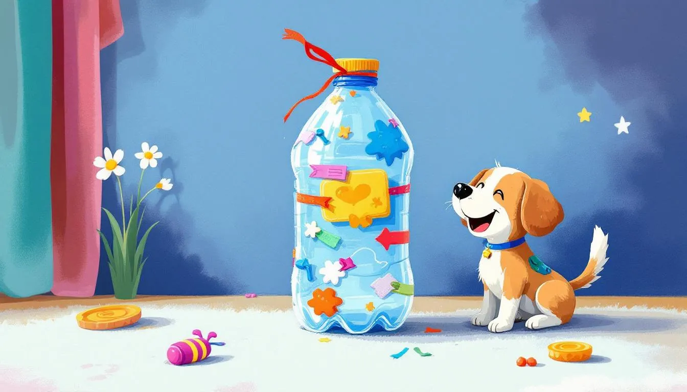 A water bottle crunch toy, showcasing how to repurpose an old water bottle for dog entertainment.